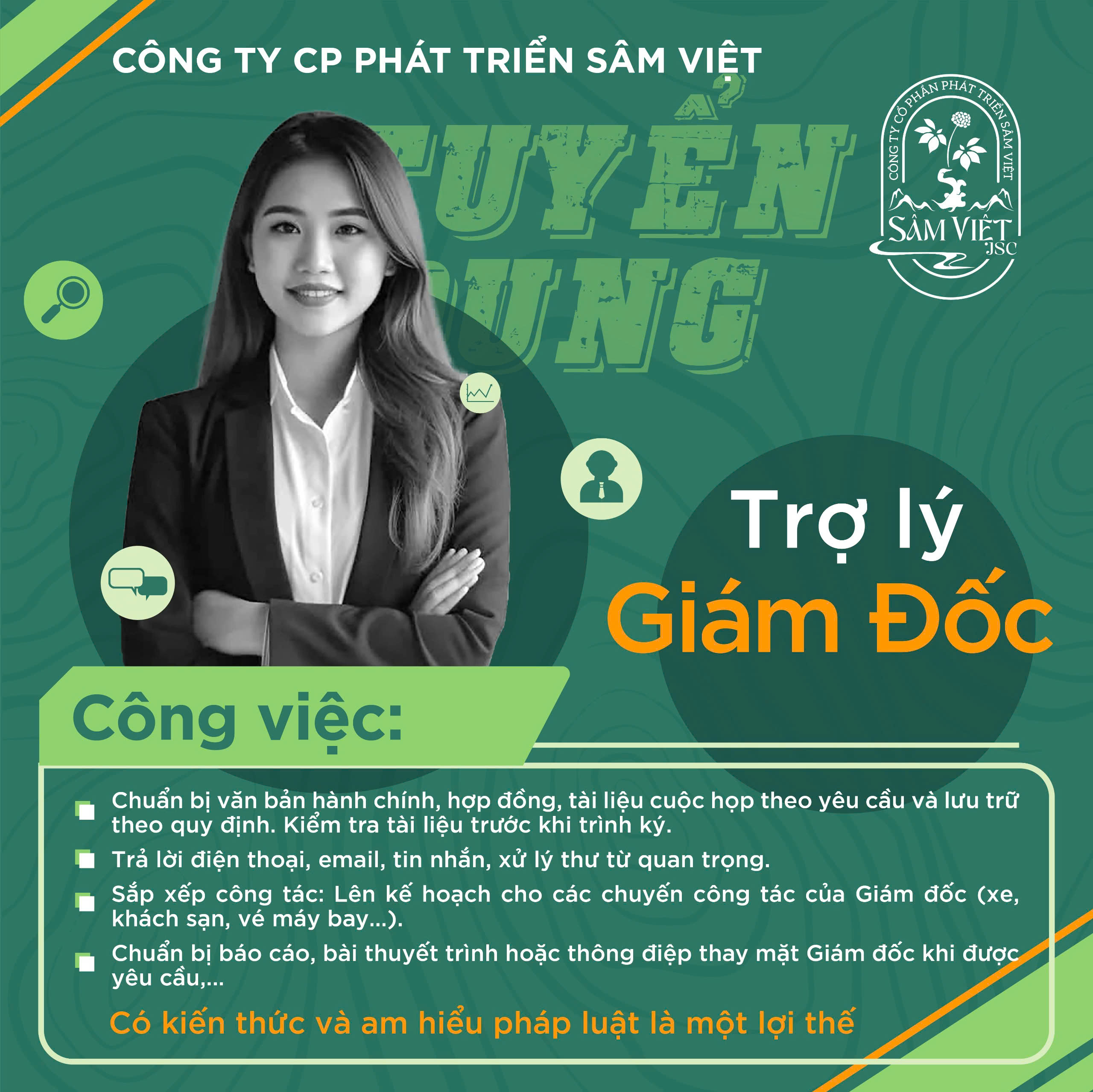 CÔNG TY CP PHÁT TRIỂN SÂM VIỆT – TUYỂN DỤNG TRỢ LÝ GIÁM ĐỐC